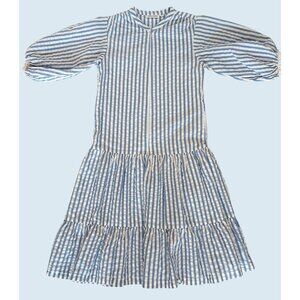 ROLLER RABBIT Blue & White Striped Drop Waist Bubble Sleeve Dress Sz XS